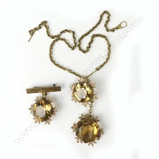 A Victorian 9ct gold pearl and smoky quartz brooch and pendant