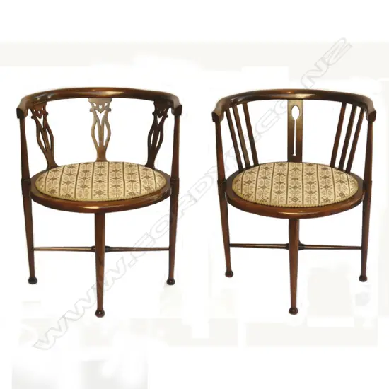 Two Edwardian Sheraton Revival parlour chairs
