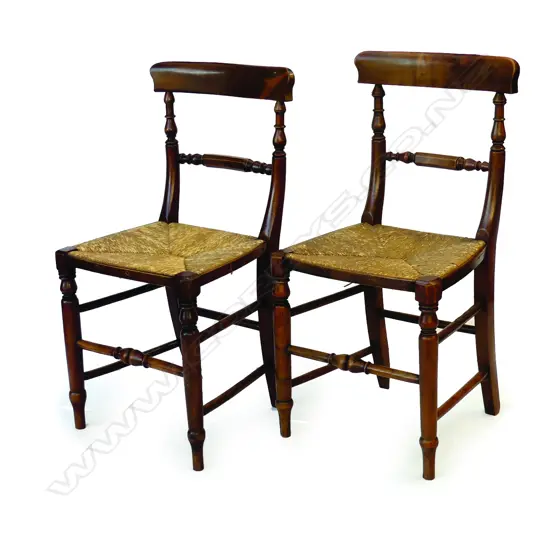 A set of six cedar rush seated dining chairs