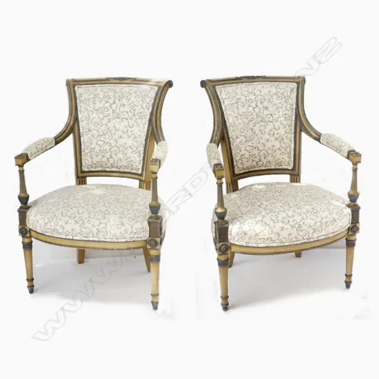 A pair of French style open elbow armchairs