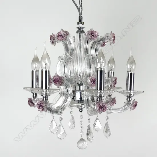 A stylish crystal six-branch chandelier