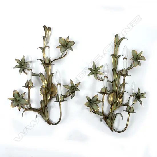 A pair of French style painted and gilded wall sconces