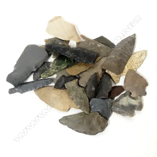 24 napped stone arrowheads and spear points