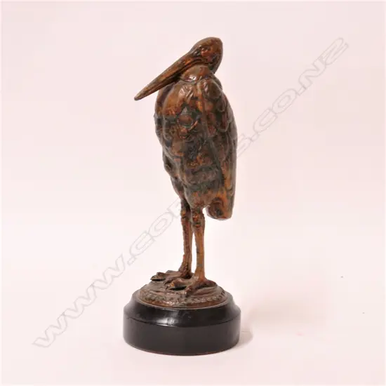 A late 19thC gilt spelter standing figure of a stork