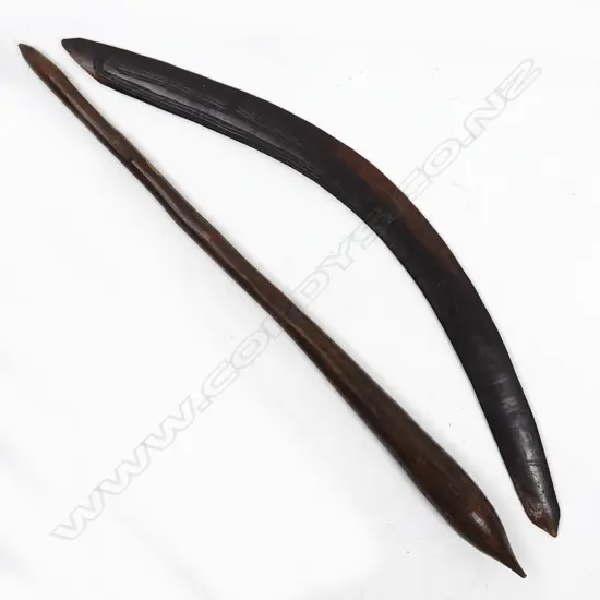 An Aboriginal nulla nulla and a boomerang