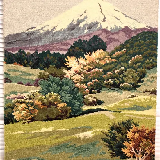 A vintage Feltex picture rug 'Mt Egmont N.Z.'