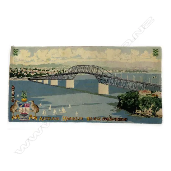 A vintage Feltex picture rug 'Auckland Harbour Bridge'