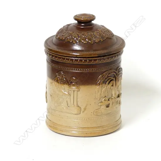 A 19thC salt glazed tobacco humidor