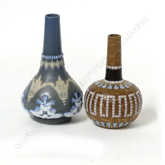 2 SMALL DOULTON LAMBETH BOTTLE VASES