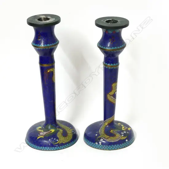Pair of Chinese cloisonné candlesticks