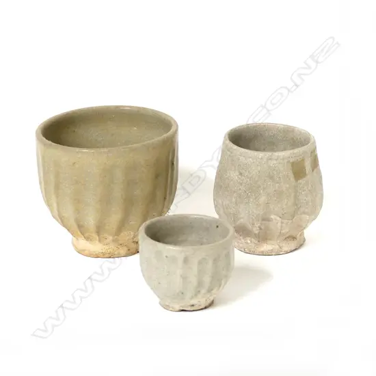 Three Song style celadon beaker cups