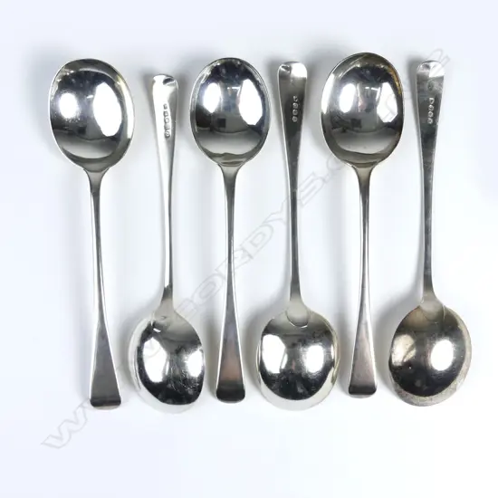 Six silver soup spoons
