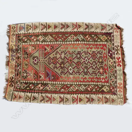 An antique Kurdish slit weft kilim prayer rug