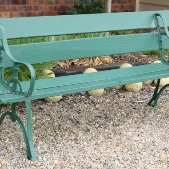 A New Zealand Gillies foundry cast iron and wood slat garden bench seat