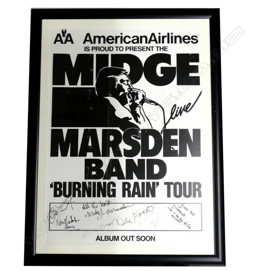 A framed promotional poster Midge Marsden Burning Rain Tour