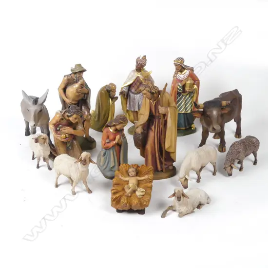 A mid-20thC quality Italian carved and painted wood nativity set