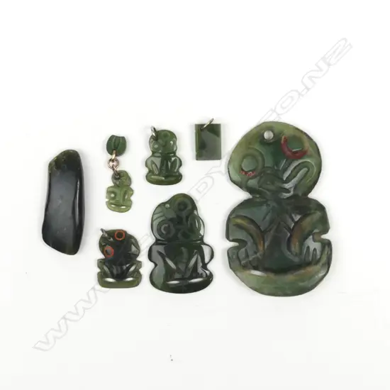 Five vintage greenstone carved hei tiki