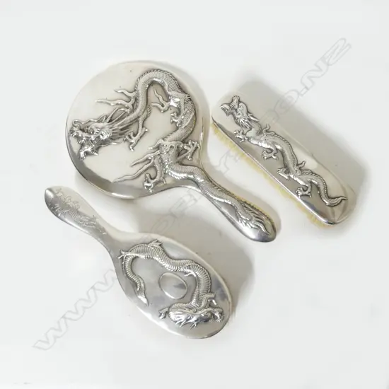 Three Chinese silver dressing table accessories