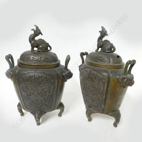 A pair of Chinese bronze censers