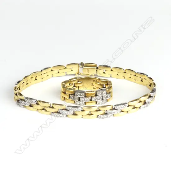 An 18ct gold and diamond bracelet with matching ring