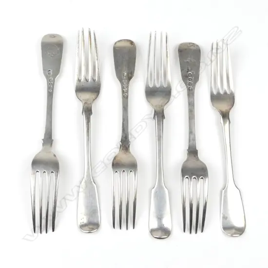 Six late Georgian and Victorian silver forks