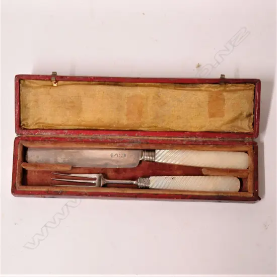 An uncommon George III travelling silver and mother-of-pearl knife and fork