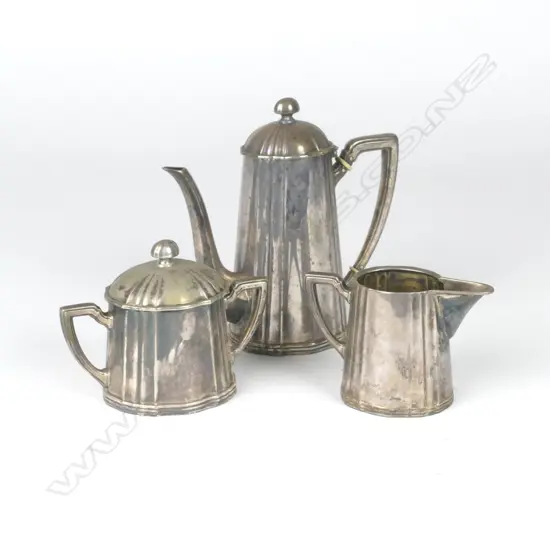 A German .800 silver bachelor's three-piece coffee set
