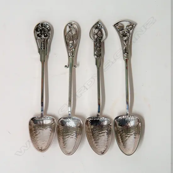 A set of four Australian Arts & Crafts silver demitasse coffee spoons