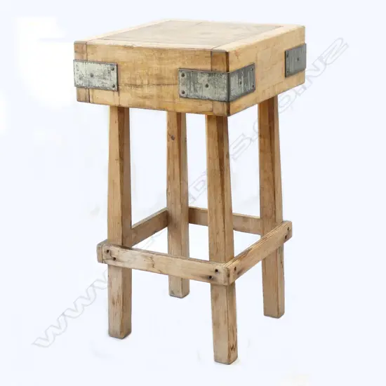 An early 20thC pine butcher's block