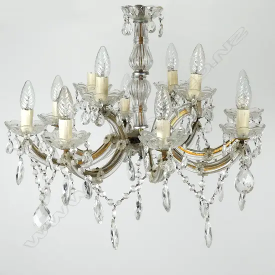 An eight branch crystal chandelier