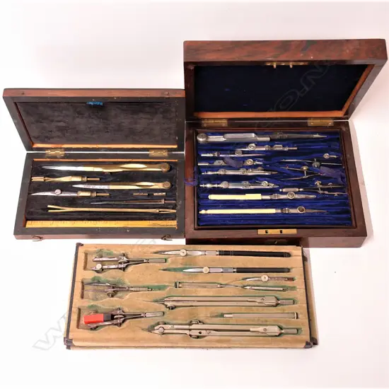 Three vintage technical drawing sets