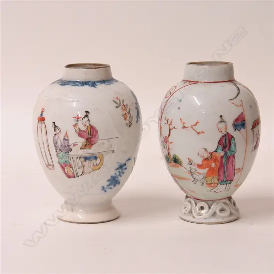 Two early 19thC European porcelain famille rose tea caddies