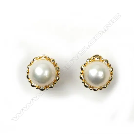 A pair of 14ct gold and mabe pearl earrings