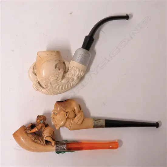 Three vintage meerschaum carved pipes