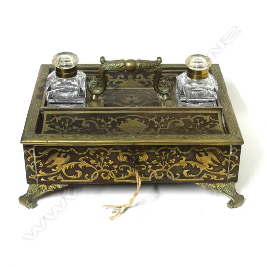 A 19thC French Boulle tortoiseshell and brass inlaid inkstand