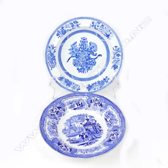 Two Victorian blue and white shallow bowls