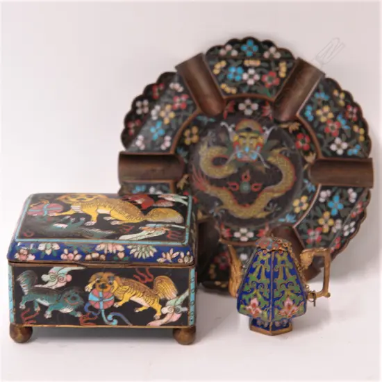 Three Oriental cloisonné pieces