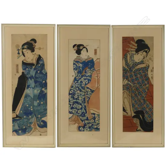 Three Japanese hashira-e woodblock pillar prints