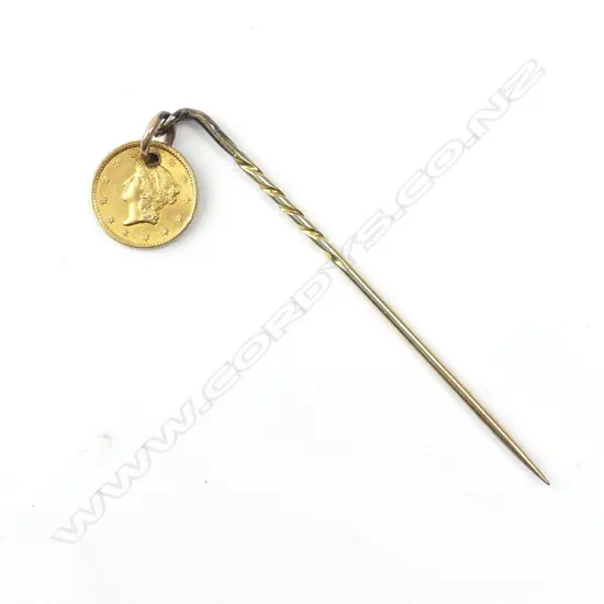 An 1853 U.S.A. $1 gold coin stick pin