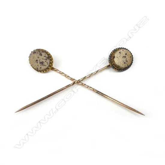 Two c.1900 gold bearing quartz gold mounted stick pins