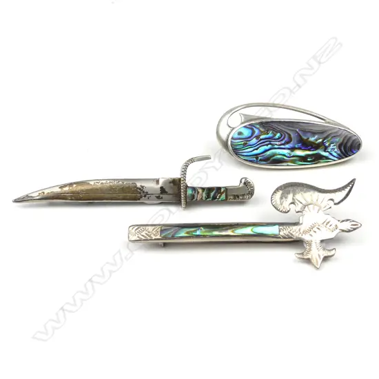 Three N.Z. silver and paua Ataahua brooches