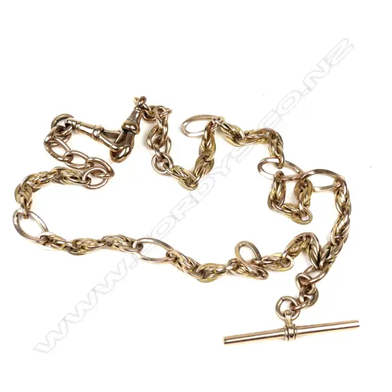 A good 9ct. rose gold fancy link Albert chain