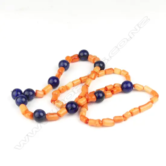 A coral and lapis lazuli bead necklace
