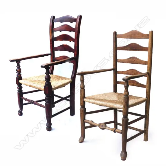 Two oak ladderback armchairs