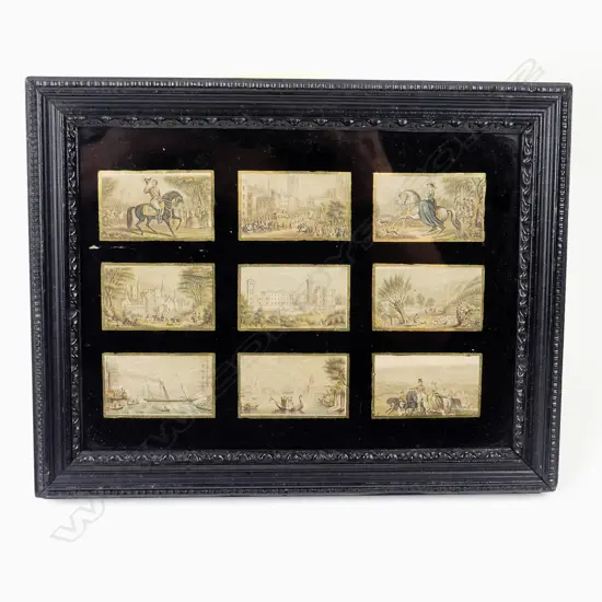 A framed set of nine small 19thC Baxter type prints