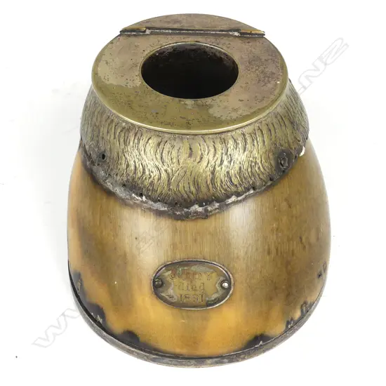 A late Victorian silver plate and horse hoof inkwell holder