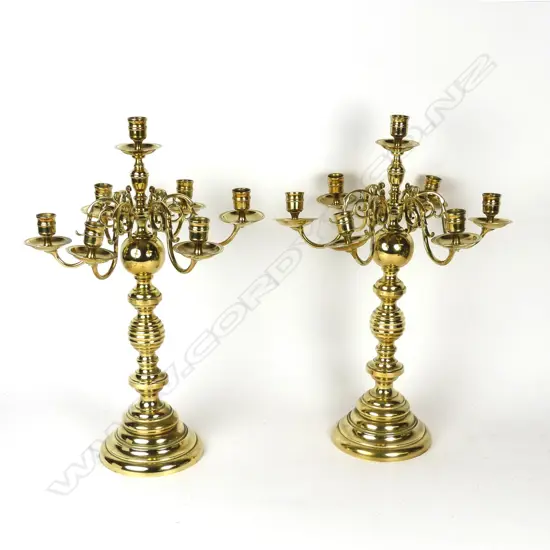 A pair of Dutch brass candelabra
