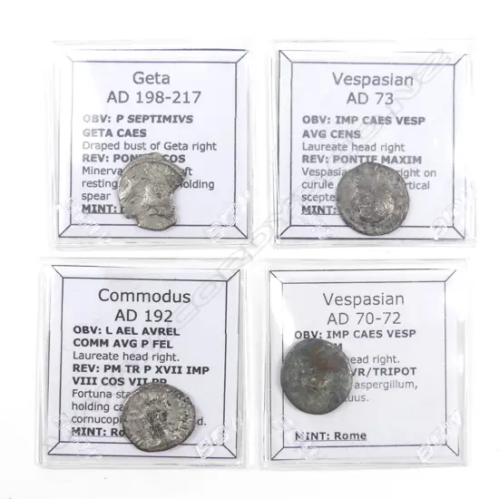 Four ancient Roman denarius coins
