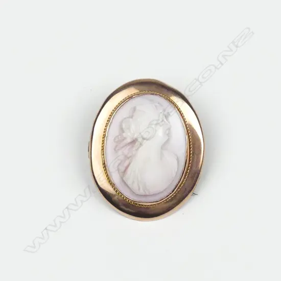 An early 20thC 9ct. rose gold framed cameo brooch