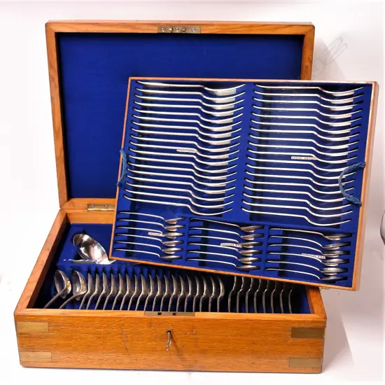 An Edwardian silver and silver-plate 94 piece 18-place setting banquet cutlery service